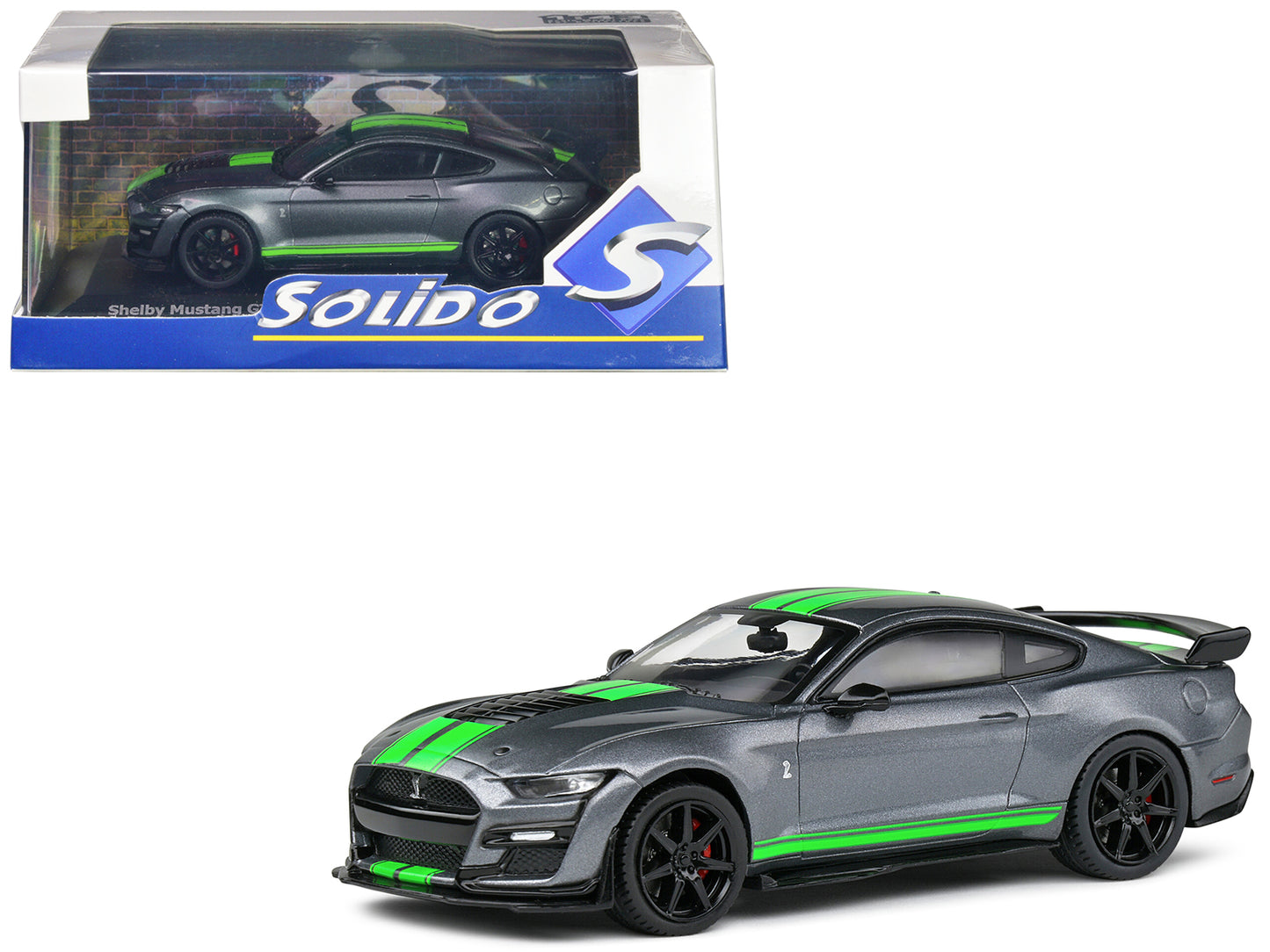 Shelby Mustang GT500 Fast Track Gray Metallic with Neon Green Stripes 1/43 Diecast Model Car by Solido