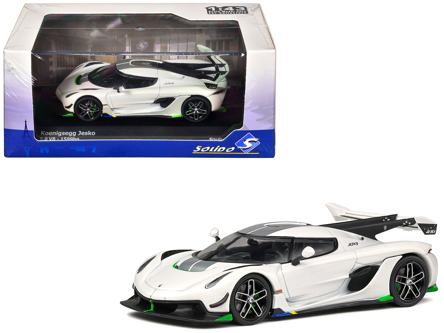 2021 Koenigsegg Jesko Pearl White Metallic with Gray Stripes 1/43 Diecast Model Car by Solido