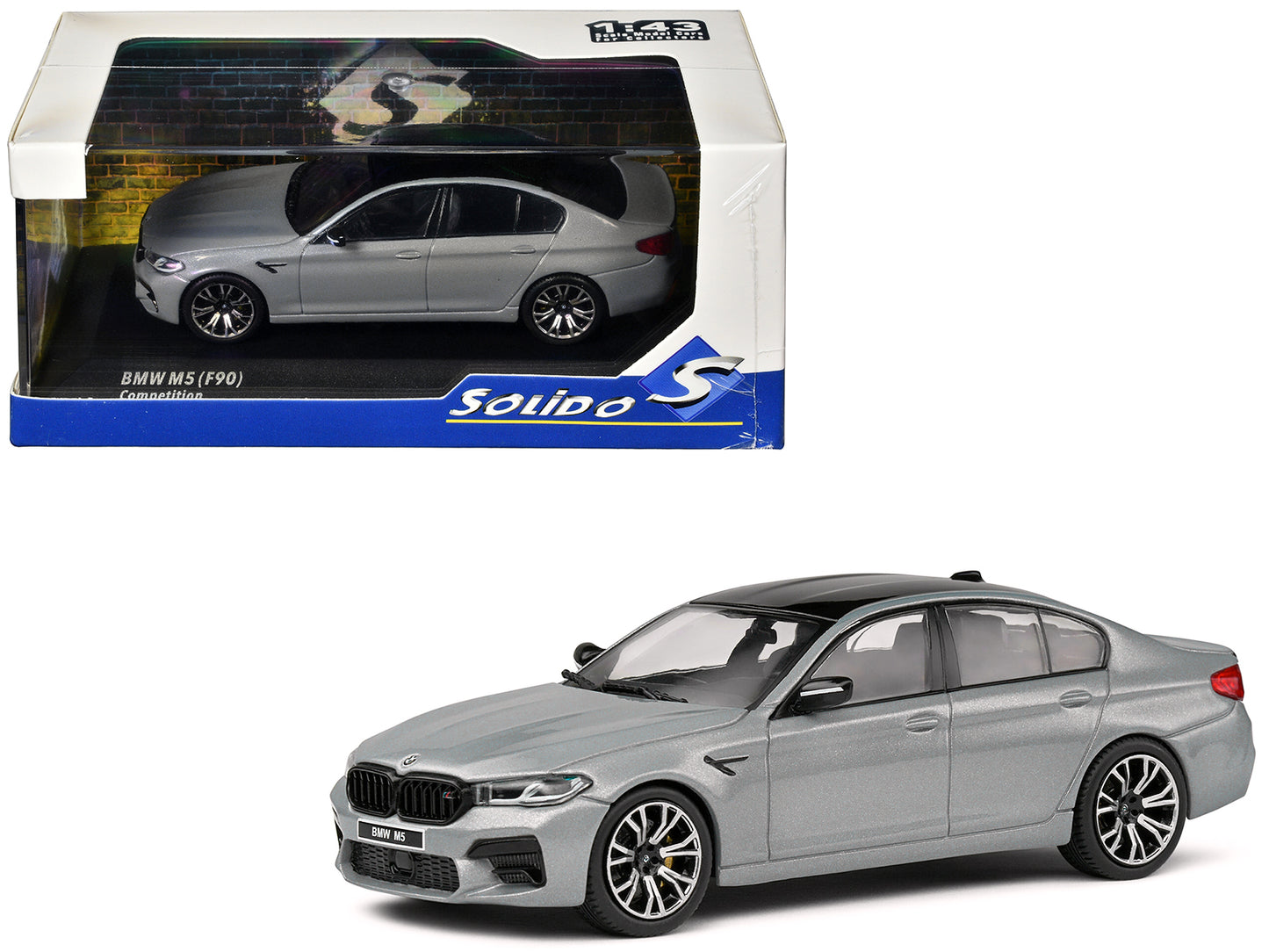 2022 BMW M5 F90 Competition Brooklyn Gray Metallic with Black Top 1/43 Diecast Model Car by Solido