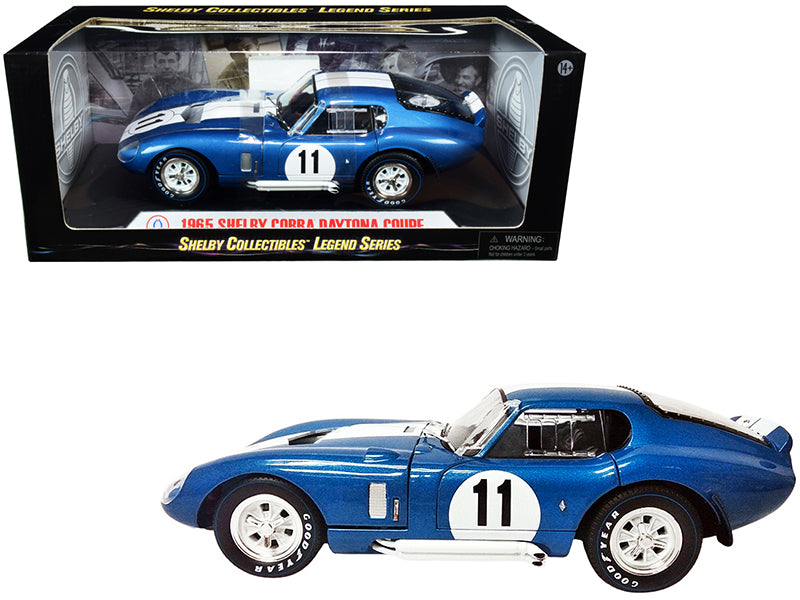 1965 Shelby Cobra Daytona Coupe #11 Blue Metallic with White Stripes 1/18 Diecast Model Car by Shelby Collectibles