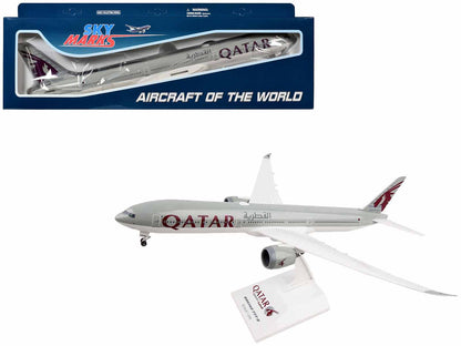 Boeing 777-9 Commercial Aircraft with Landing Gear "Qatar Airways" Gray with Tail Graphics (Snap-Fit) 1/200 Plastic Model by Skymarks