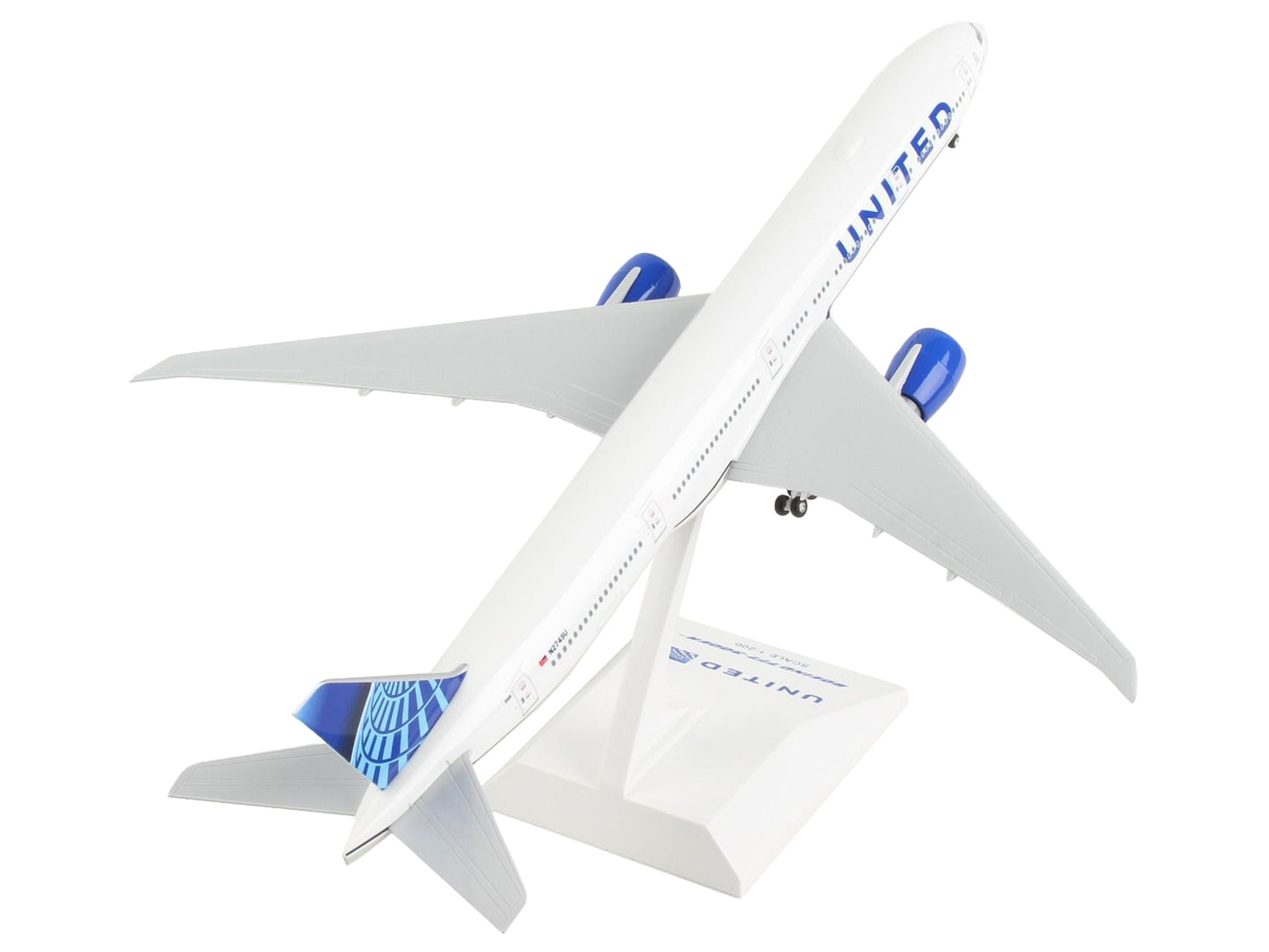 Boeing 777-300 Commercial Aircraft with Landing Gear "United Airlines" (N2749U) White with Blue Tail (Snap-Fit) 1/200 Plastic Model by Skymarks