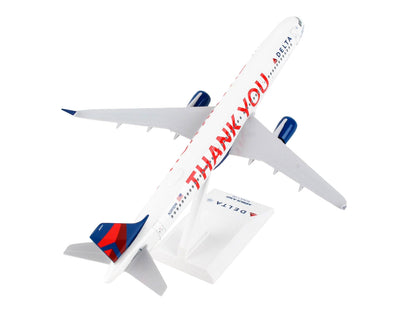 Airbus A321 Commercial Aircraft "Delta Air Lines - Thank You" (N391DN) White with Red and Blue Tail (Snap-Fit) 1/150 Plastic Model by Skymarks