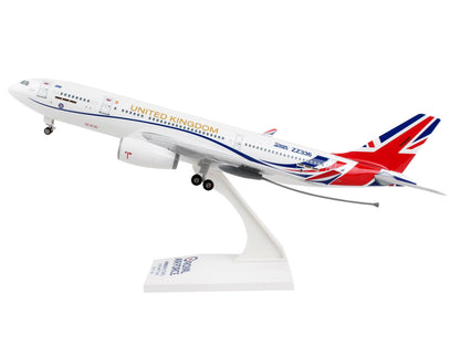 Airbus A330 MRTT Voyager Commercial Aircraft with Landing Gear "United Kingdom Royal Air Force" (ZZ336) White with Red and Blue Stripes (Snap-Fit) 1/200 Plastic Model by Skymarks