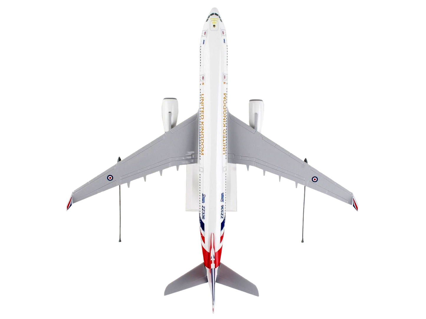 Airbus A330 MRTT Voyager Commercial Aircraft with Landing Gear "United Kingdom Royal Air Force" (ZZ336) White with Red and Blue Stripes (Snap-Fit) 1/200 Plastic Model by Skymarks