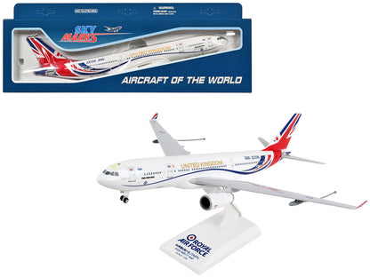 Airbus A330 MRTT Voyager Commercial Aircraft with Landing Gear "United Kingdom Royal Air Force" (ZZ336) White with Red and Blue Stripes (Snap-Fit) 1/200 Plastic Model by Skymarks