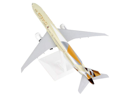 Boeing 777-300ER Commercial Aircraft with Landing Gear "Etihad Airways" (A6-ETA) Beige with Tail Graphics (Snap-Fit) 1/200 Plastic Model by Skymarks