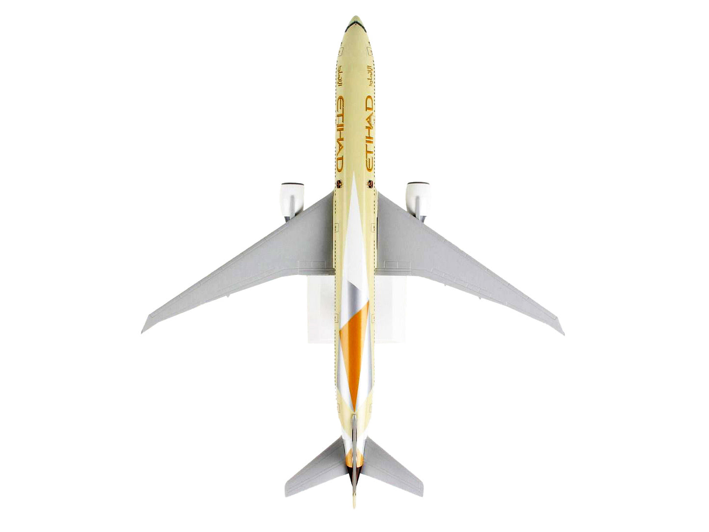 Boeing 777-300ER Commercial Aircraft with Landing Gear "Etihad Airways" (A6-ETA) Beige with Tail Graphics (Snap-Fit) 1/200 Plastic Model by Skymarks