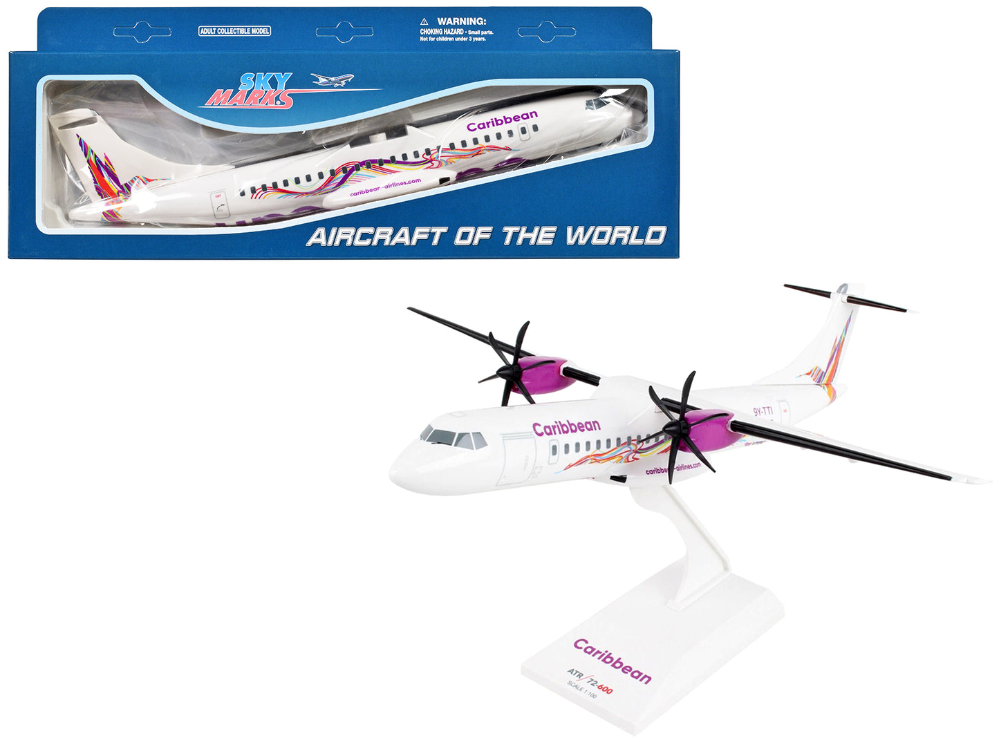 ATR 72-600 Commercial Aircraft "Caribbean Airlines" (9Y-TTI) White with Graphics (Snap-Fit) 1/100 Plastic Model by Skymarks