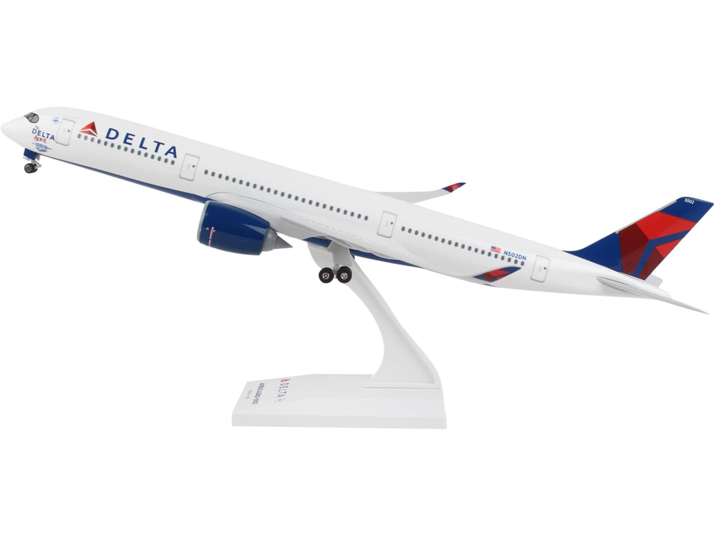 Airbus A350-900 Commercial Aircraft with Landing Gear "Delta Air Lines" (N502DN) White with Red and Blue Tail (Snap-Fit) 1/200 Plastic Model by Skymarks