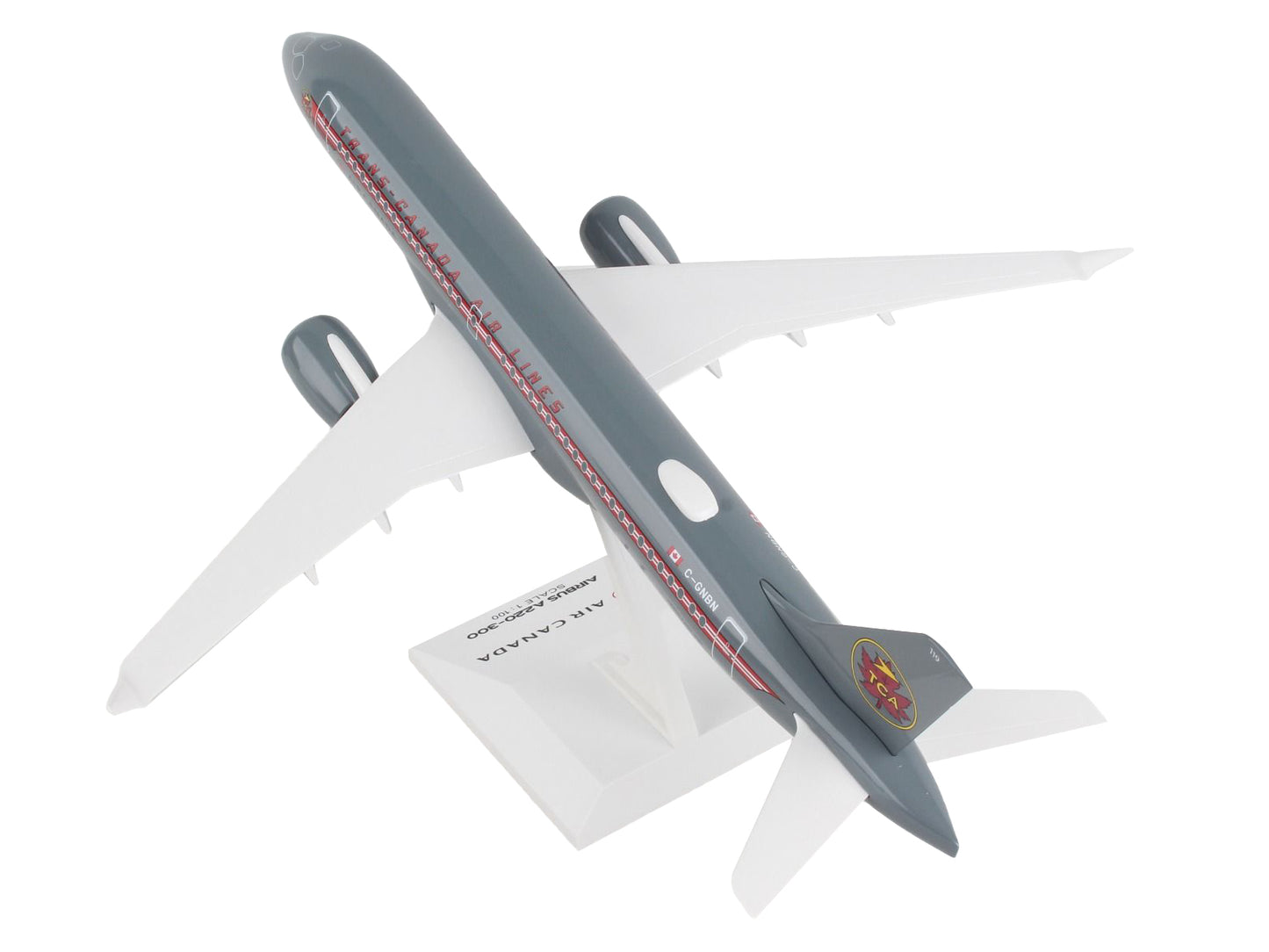 Airbus A220-300 Commercial Aircraft "Trans-Canada Air Lines - Air Canada" (C-GNBN) Gray with Red Stripes (Snap-Fit) 1/100 Plastic Model by Skymarks