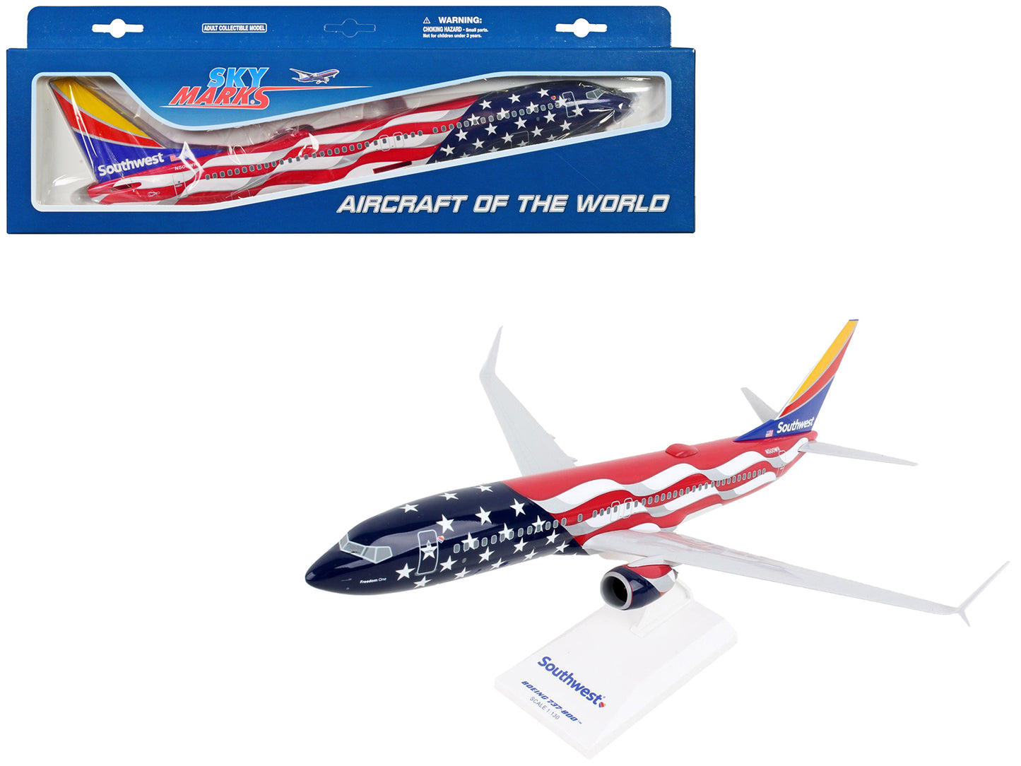 Boeing 737-800 Commercial Aircraft "Southwest Airlines - Freedom One" (N500WR) USA Flag Livery (Snap-Fit) 1/130 Plastic Model by Skymarks