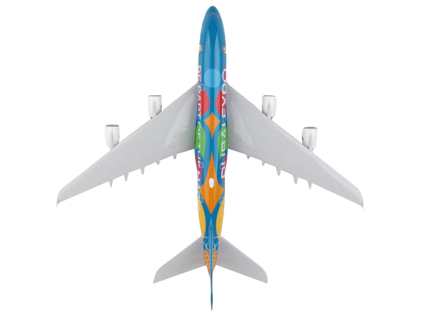 Airbus A380 Commercial Aircraft with Landing Gear "Emirates Airlines - Dubai Expo" (A6-EEU) Blue with Graphics (Snap-Fit) 1/200 Plastic Model by Skymarks