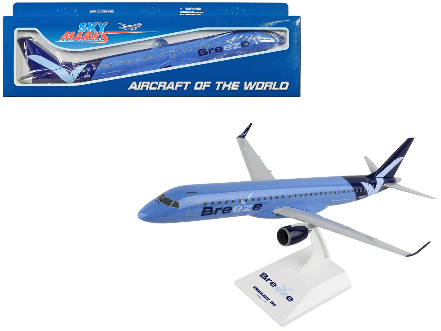 Embraer E195 Commercial Aircraft "Breeze Airways" (N190BZ) Blue (Snap-Fit) 1/100 Plastic Model by Skymarks