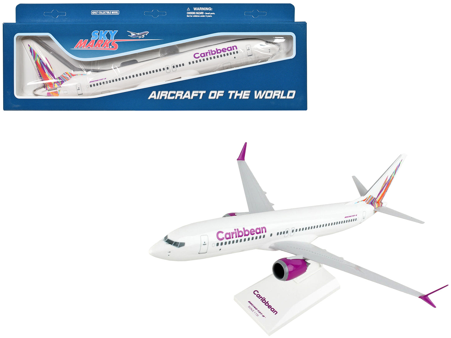 Boeing 737 MAX 8 Commercial Aircraft "Caribbean Airlines" White with Tail Graphics (Snap-Fit) 1/130 Plastic Model by Skymarks