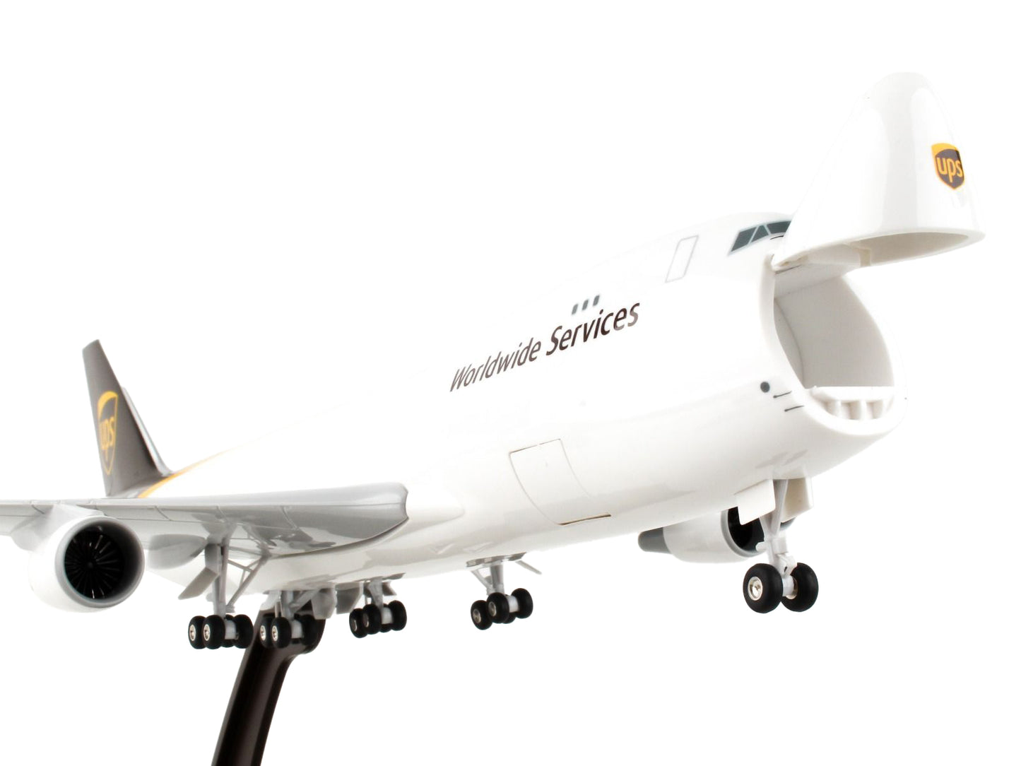 Boeing 747-400F Commercial Aircraft with Landing Gear "UPS Worldwide Services" (N572UP) White and Brown (Snap-Fit) 1/200 Plastic Model by Skymarks