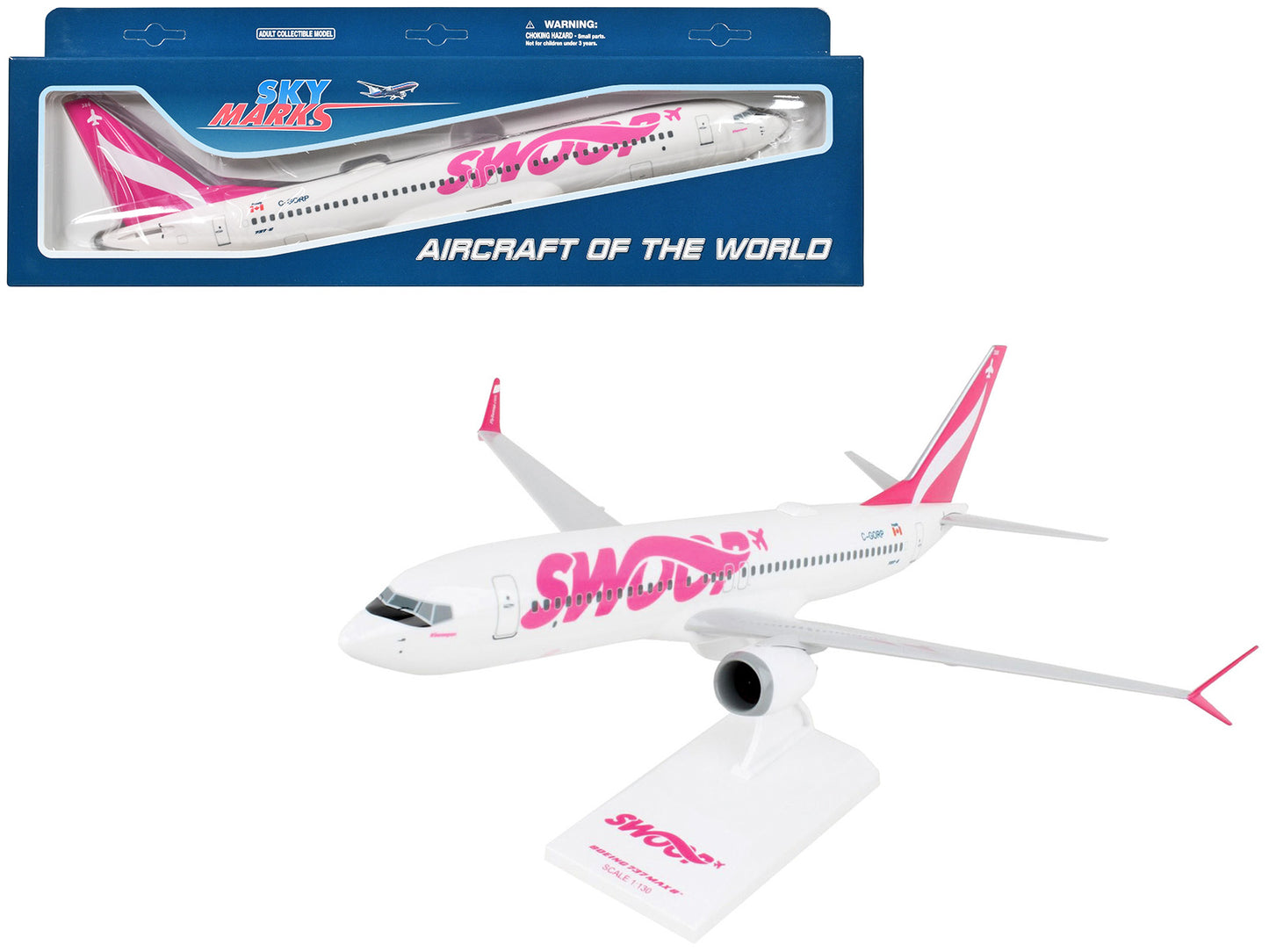 Boeing 737 MAX 8 Commercial Aircraft "Swoop" (C-GORP) White with Pink Tail (Snap-Fit) 1/130 Plastic Model by Skymarks