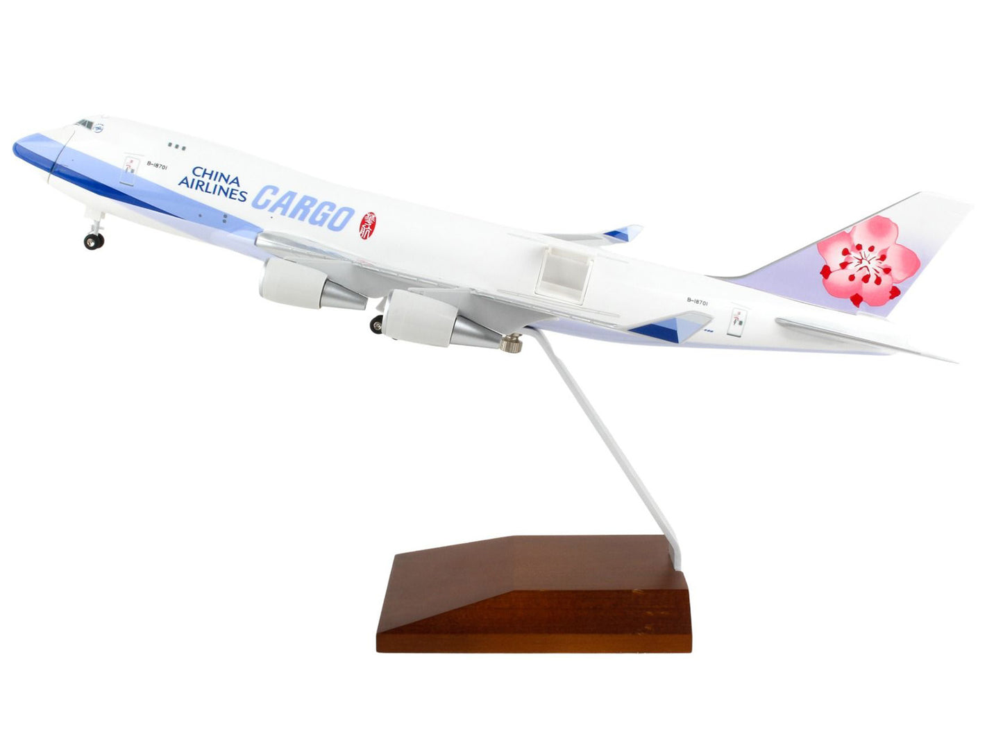 Boeing 747-400F Commercial Aircraft with Landing Gear "China Airlines Cargo" (B-18701) White with Purple Stripes (Snap-Fit) 1/200 Plastic Model by Skymarks