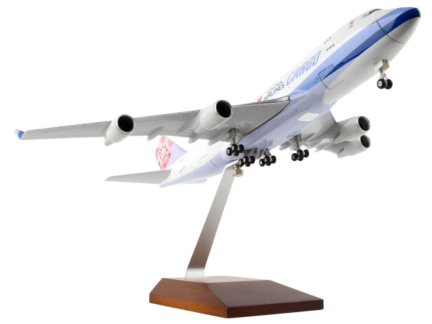 Boeing 747-400F Commercial Aircraft with Landing Gear "China Airlines Cargo" (B-18701) White with Purple Stripes (Snap-Fit) 1/200 Plastic Model by Skymarks