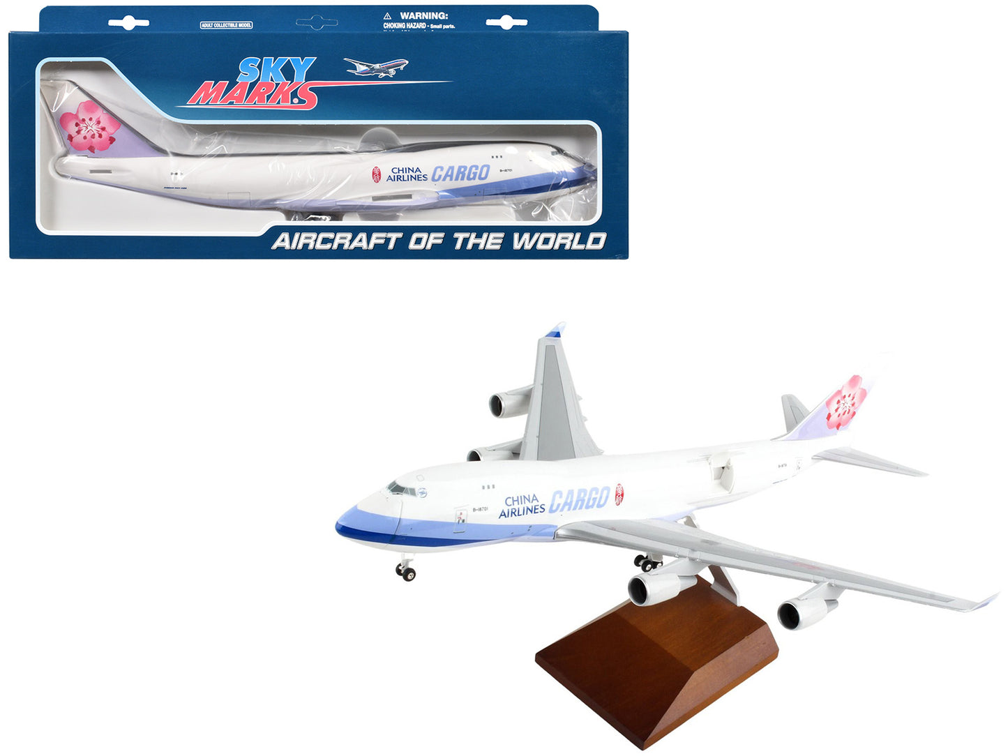 Boeing 747-400F Commercial Aircraft with Landing Gear "China Airlines Cargo" (B-18701) White with Purple Stripes (Snap-Fit) 1/200 Plastic Model by Skymarks