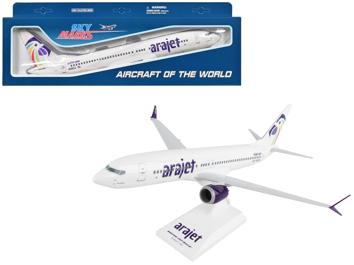 Boeing 737 MAX 8 Commercial Aircraft "Arajet" (HI1026) White with Tail Graphics (Snap-Fit) 1/130 Plastic Model by Skymarks