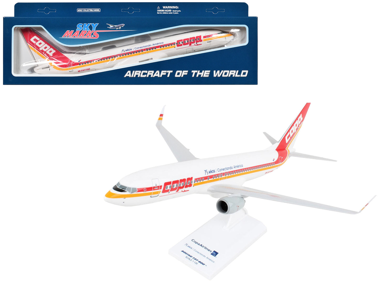 Boeing 737-800 Commercial Aircraft "Copa Airlines" (HP-7371CMP) White with Red and Yellow Stripes (Snap-Fit) 1/130 Plastic Model by Skymarks