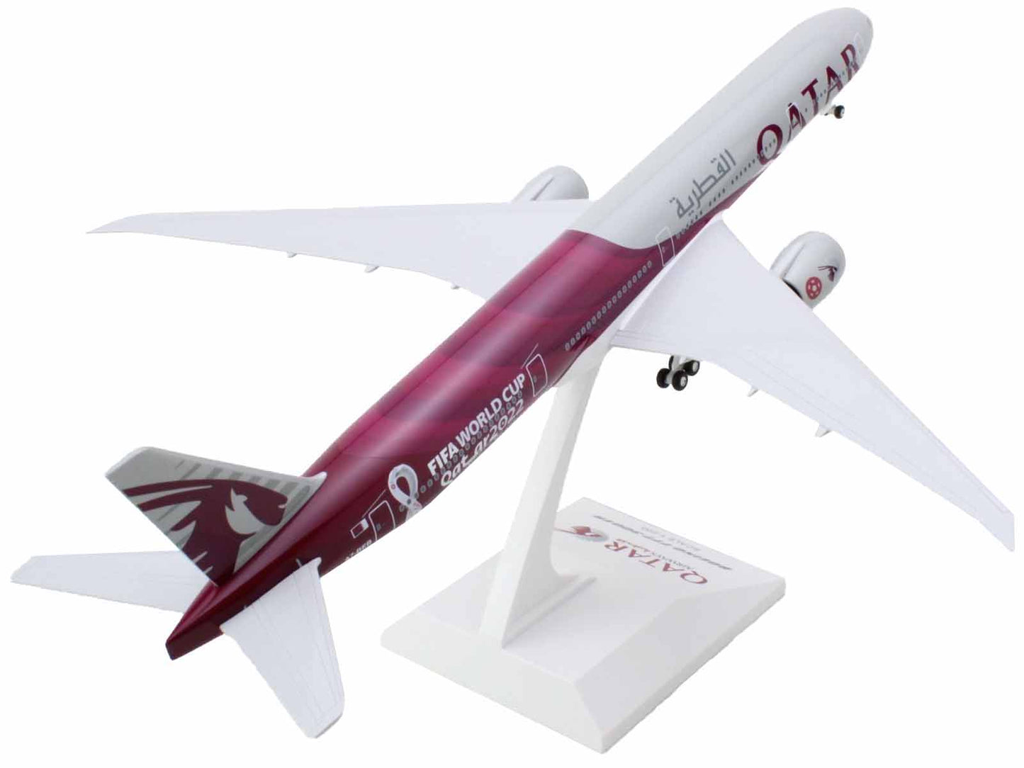 Boeing 777-300 Commercial Aircraft with Landing Gear "Qatar Airways - FIFA World Cup Qatar 2022" Gray and Dark Red (Snap-Fit) 1/200 Plastic Model by Skymarks