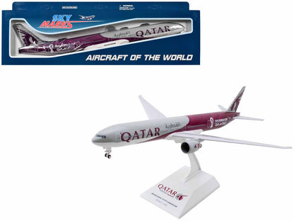 Boeing 777-300 Commercial Aircraft with Landing Gear "Qatar Airways - FIFA World Cup Qatar 2022" Gray and Dark Red (Snap-Fit) 1/200 Plastic Model by Skymarks