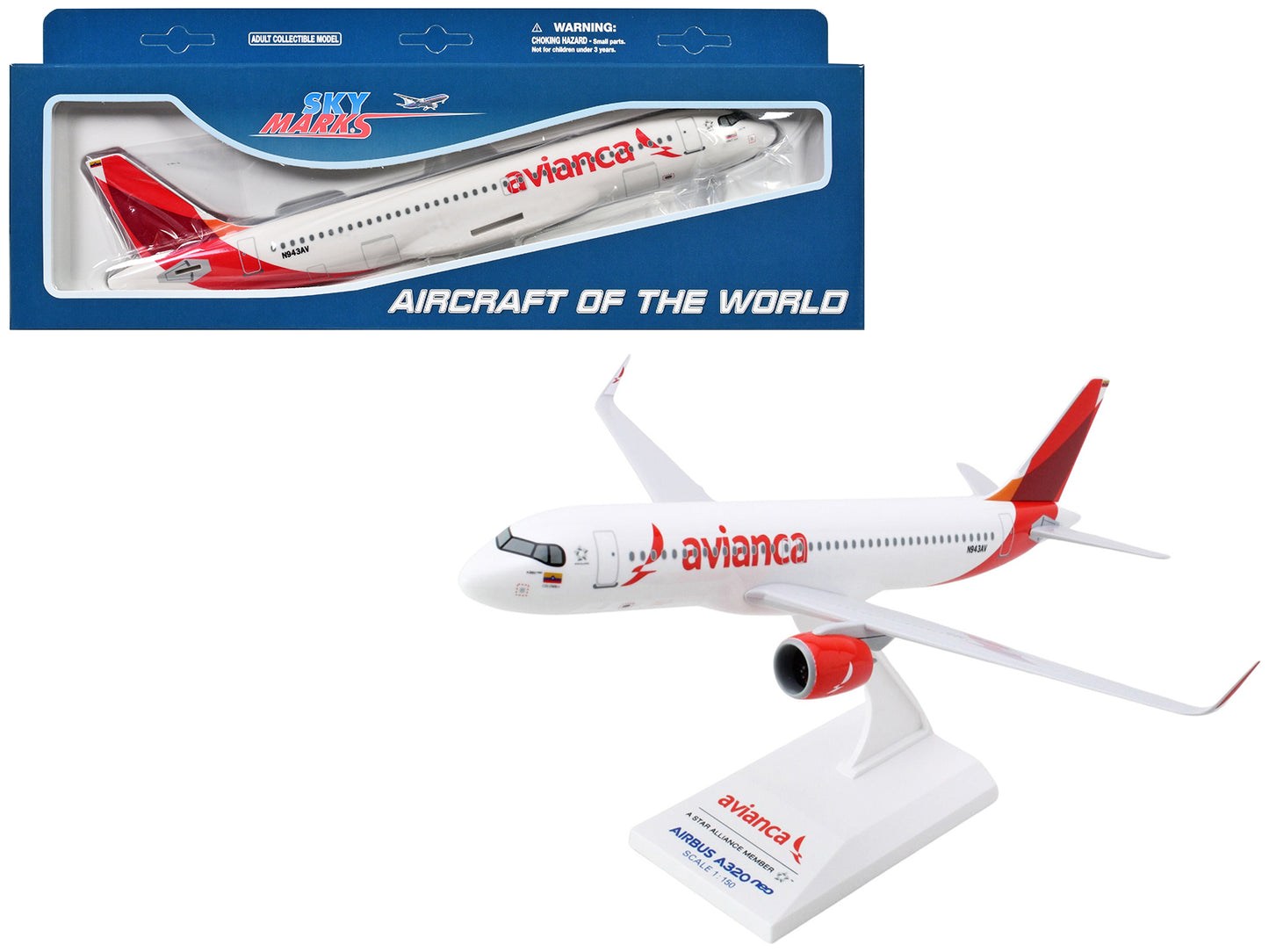 Airbus A320neo Commercial Aircraft "Avianca" (N943AV) White with Red Tail 1/150 Plastic Model by Skymarks