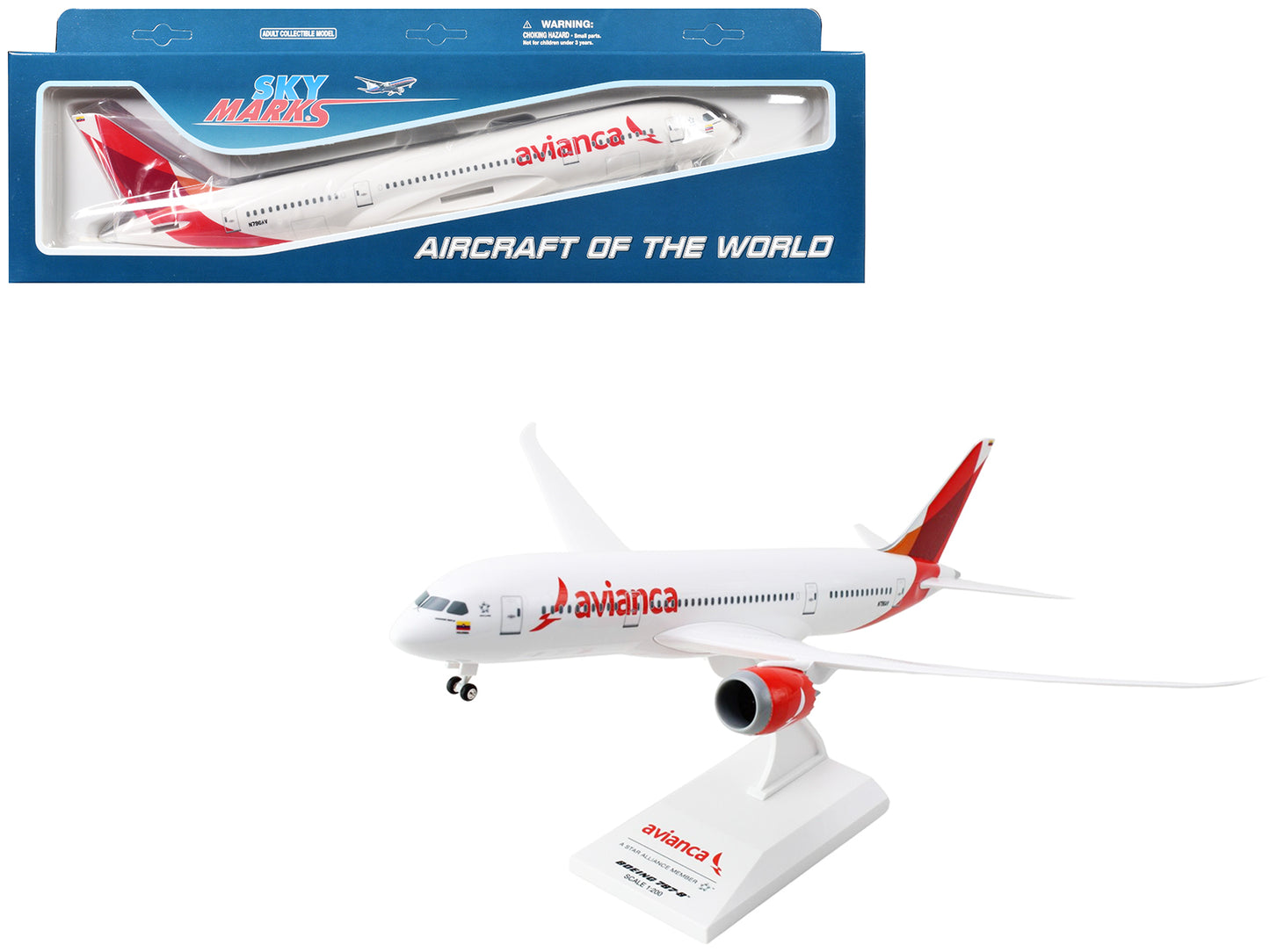 Boeing 787-8 Commercial Aircraft "Avianca" (N796AV) White with Red Tail (Snap-Fit) 1/200 Plastic Model by Skymarks