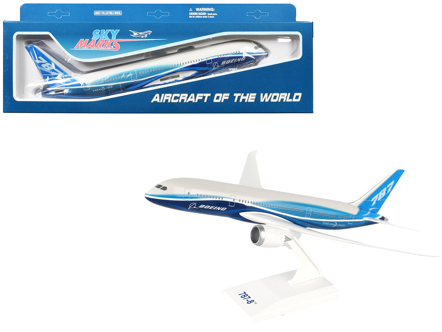 Boeing 787-8 Dreamliner Commercial Aircraft "Boeing House Colors" White and Blue (Snap-Fit) 1/200 Plastic Model by Skymarks