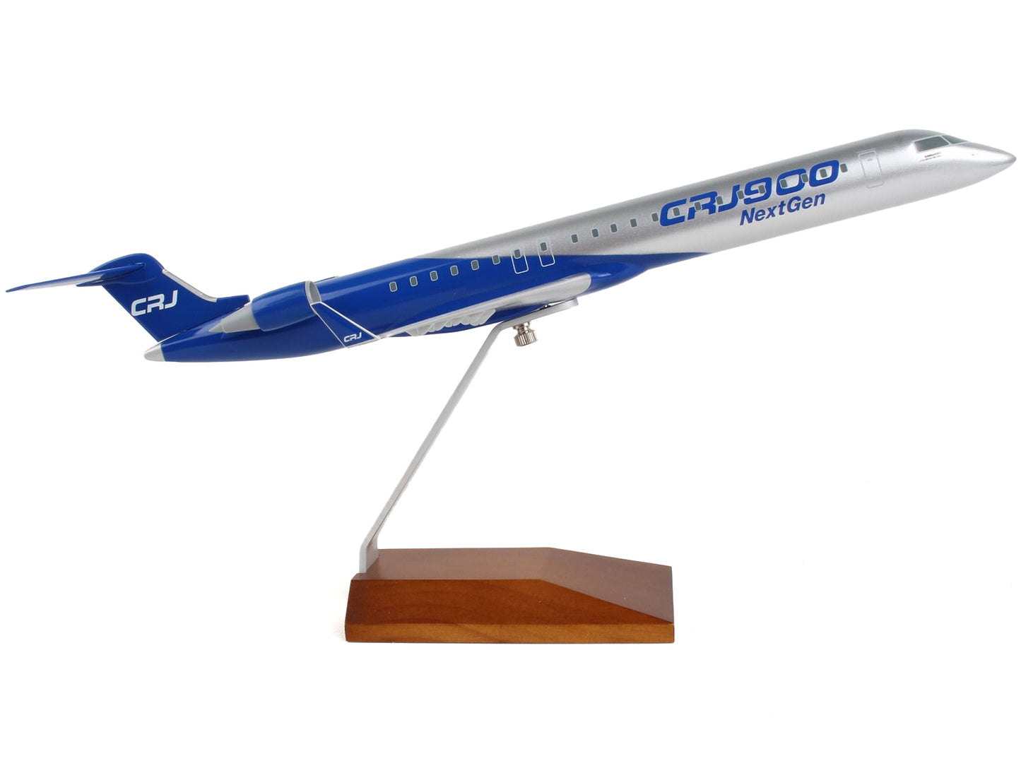 Bombardier CRJ900 Commercial Aircraft "CRJ900 Next Gen" Silver Metallic and Blue with Wood Stand (Snap-Fit) 1/100 Plastic Model by Skymarks