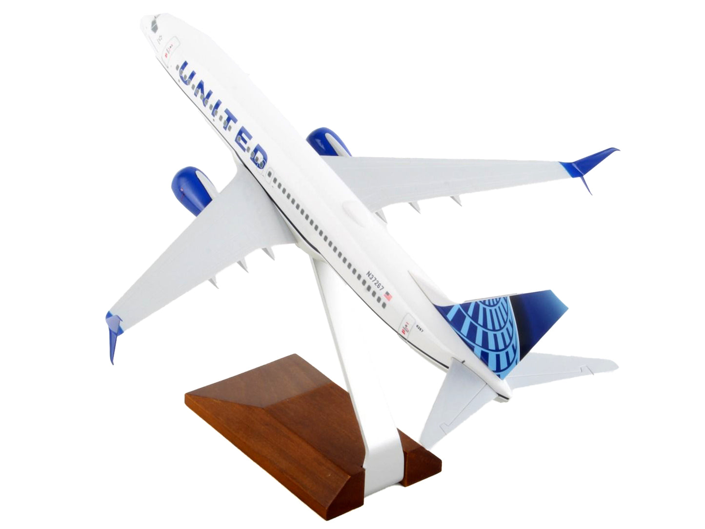 Boeing 737-800 Commercial Aircraft "United Airlines" (N37267) White with Blue Tail and Wood Stand (Snap-Fit) 1/130 Plastic Model by Skymarks