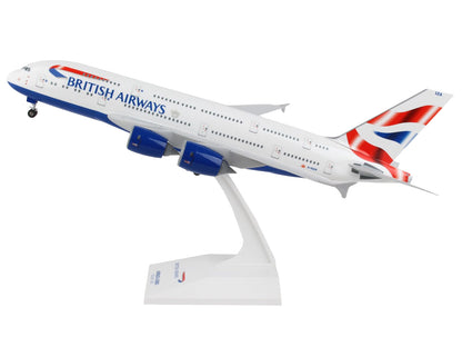 Airbus A380 Commercial Aircraft with Landing Gear "British Airways" (G-XLEA) White with Tail Graphics (Snap-Fit) 1/200 Plastic Model by Skymarks