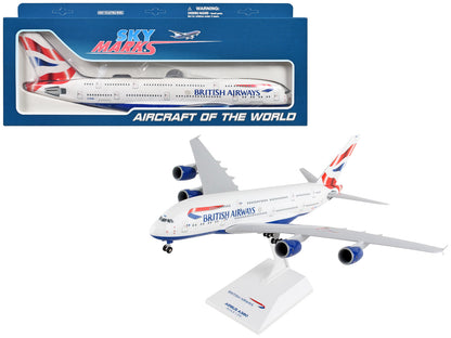 Airbus A380 Commercial Aircraft with Landing Gear "British Airways" (G-XLEA) White with Tail Graphics (Snap-Fit) 1/200 Plastic Model by Skymarks