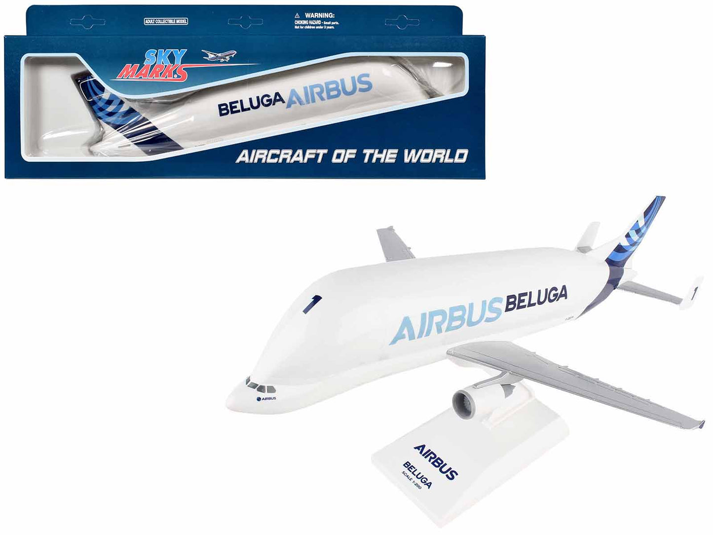 Airbus Beluga 1 Commercial Aircraft "Airbus Beluga" (F-GSTA) White with Blue Tail (Snap-Fit) 1/200 Plastic Model by Skymarks