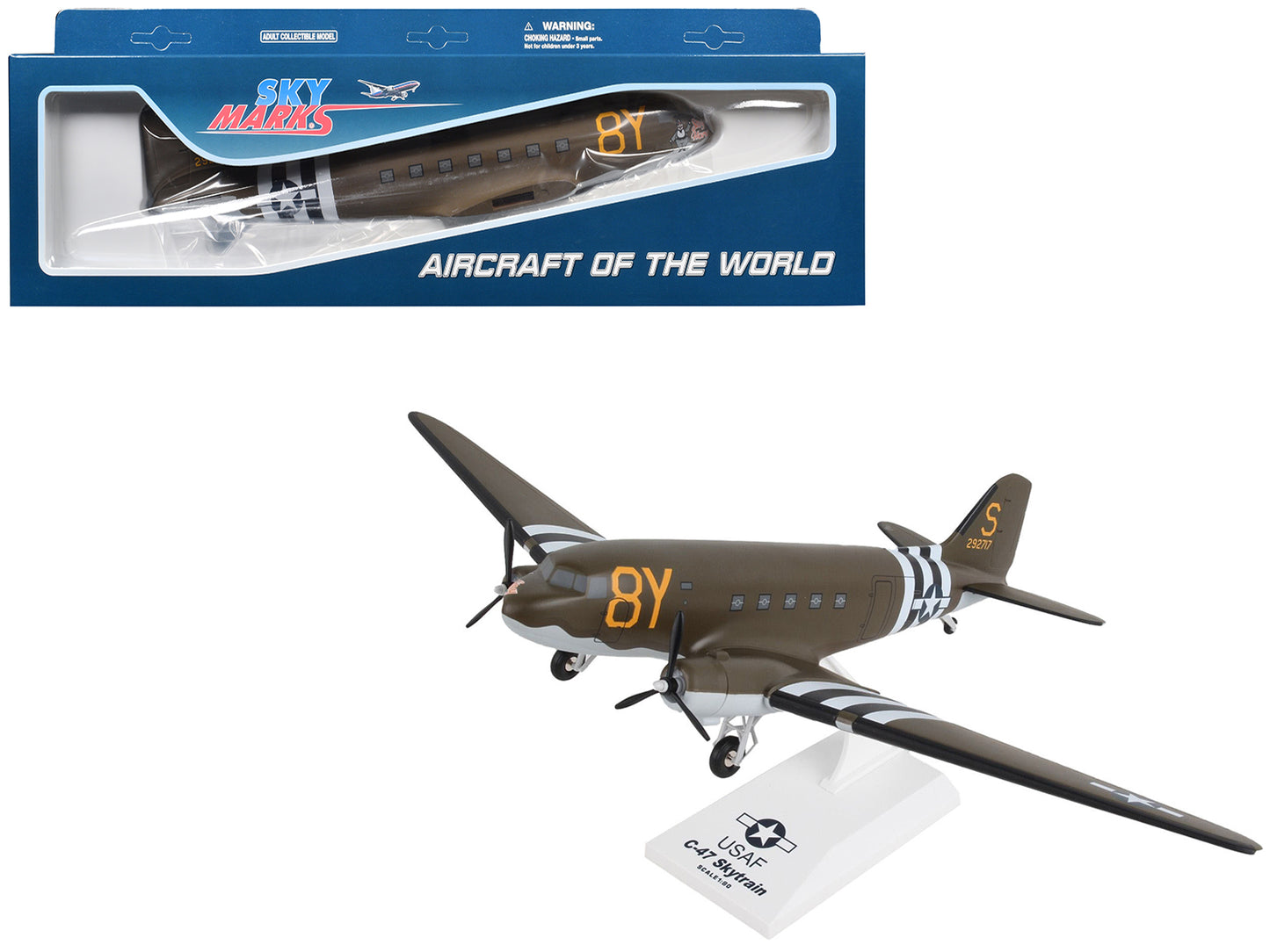 Douglas C-47 Skytrain Transport Aircraft "Stoy Hora United States Army Air Forces" (292717) Olive Drab (Snap-Fit) 1/80 Plastic Model by Skymarks