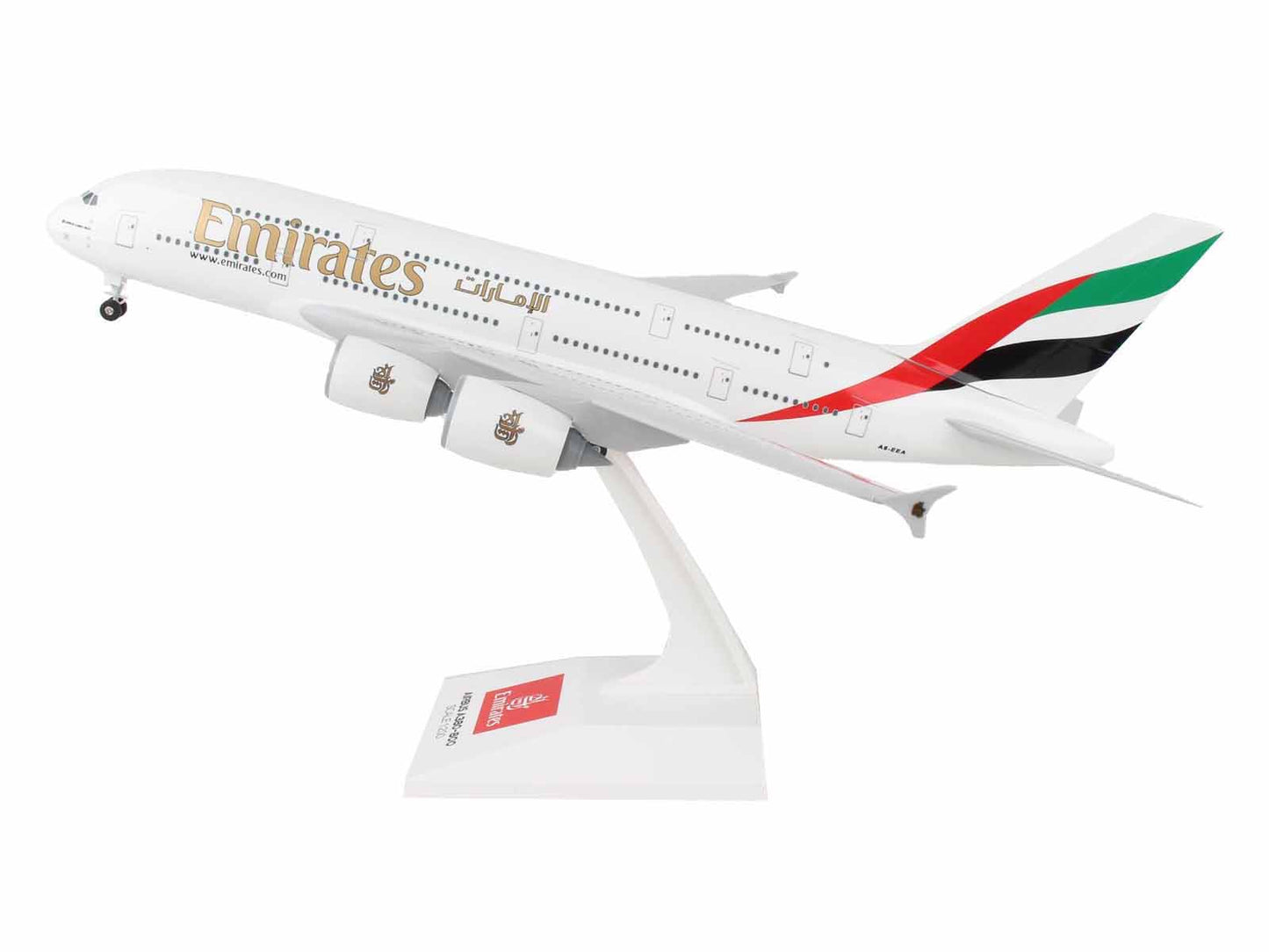 Airbus A380-800 Commercial Aircraft with Landing Gear "Emirates Airlines" (A6-EEA) White with Tail Graphics (Old Livery) (Snap-Fit) 1/200 Plastic Model by Skymarks