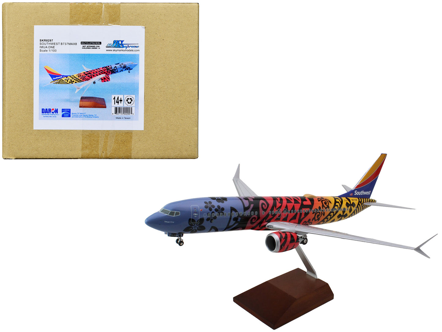 Boeing 737 MAX 8 Commercial Aircraft with Landing Gear "Southwest Airlines - Imua One" (N8710M) Hawaiian Livery (Snap-Fit) 1/100 Plastic Model by Skymarks