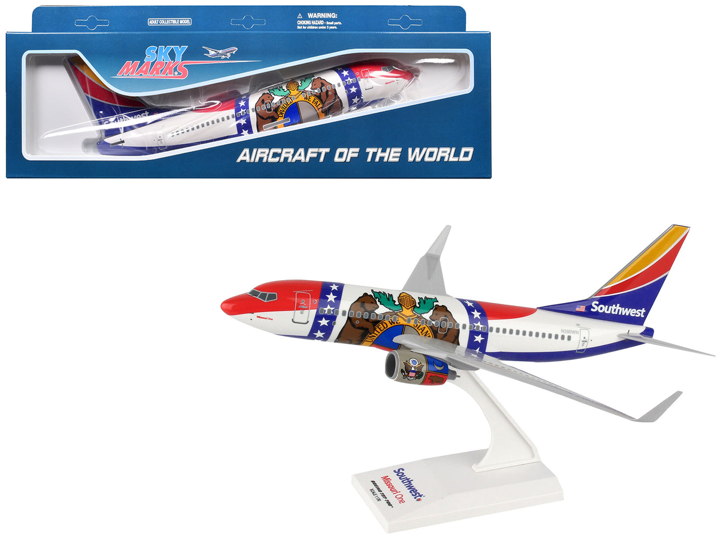 Boeing 737-700 Commercial Aircraft "Southwest Airlines - Missouri One" (N280WN) Missouri Flag Livery (Snap-Fit) 1/130 Plastic Model by Skymarks