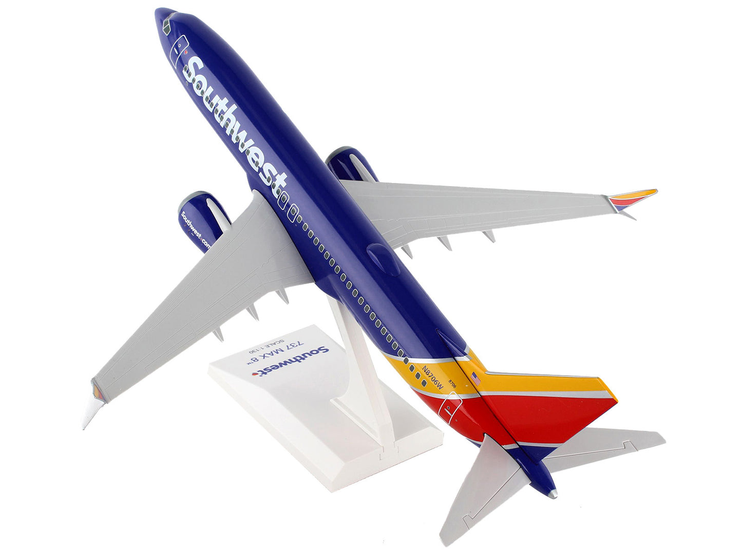 Boeing 737 MAX 8 Commercial Aircraft "Southwest Airlines" (N8706W) Blue with Yellow and Red Tail (Snap-Fit) 1/130 Plastic Model by Skymarks