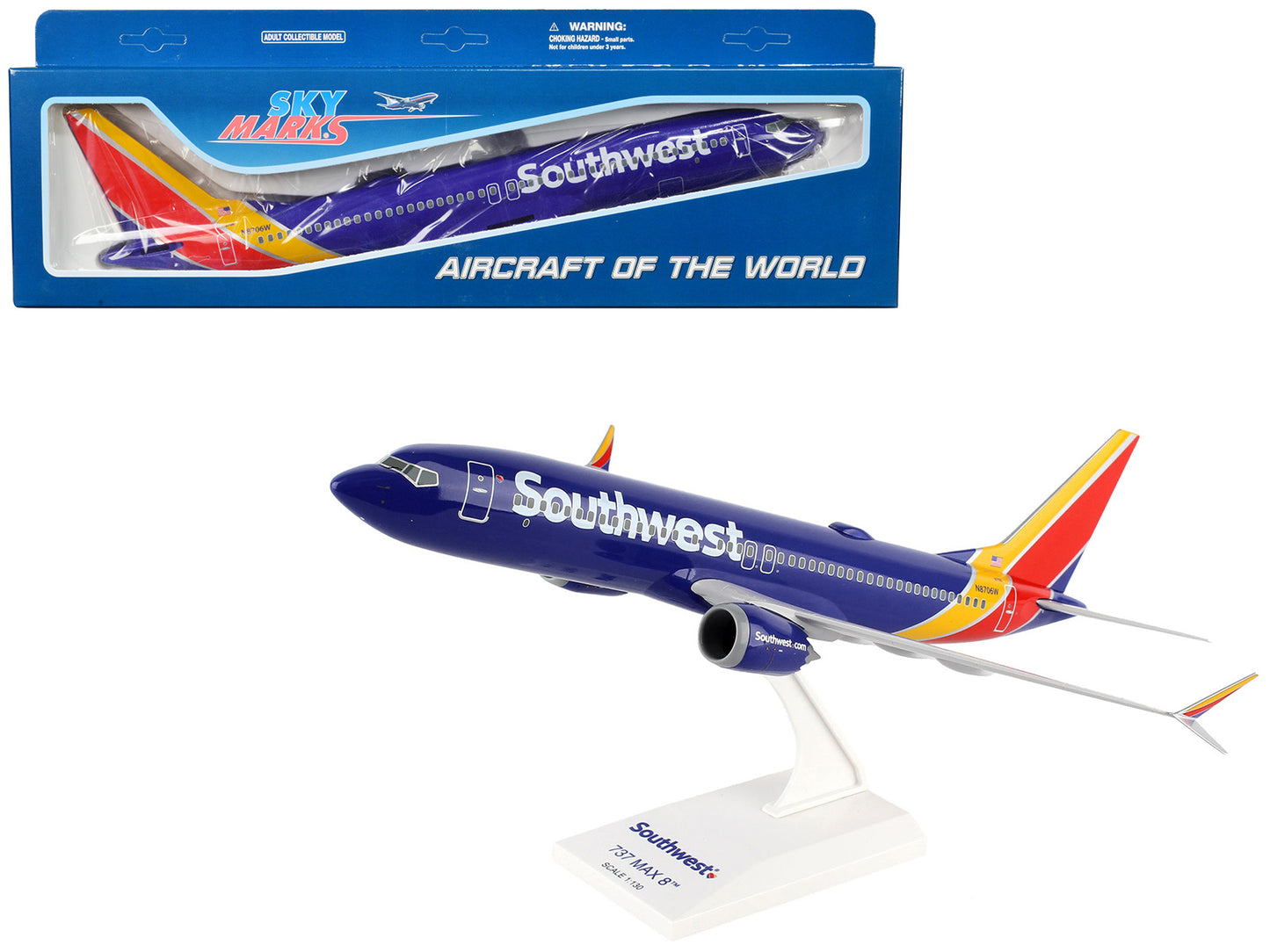 Boeing 737 MAX 8 Commercial Aircraft "Southwest Airlines" (N8706W) Blue with Yellow and Red Tail (Snap-Fit) 1/130 Plastic Model by Skymarks