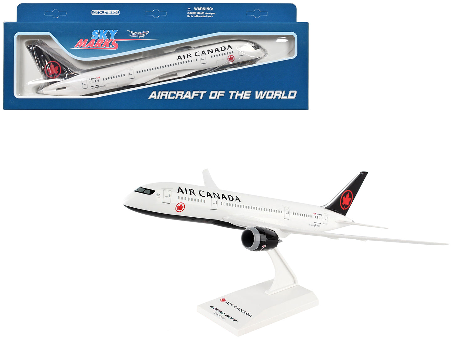 Boeing 787-8 Dreamliner Commercial Aircraft "Air Canada" (C-GHPQ) White with Black Tail (Snap-Fit) 1/200 Plastic Model by Skymarks