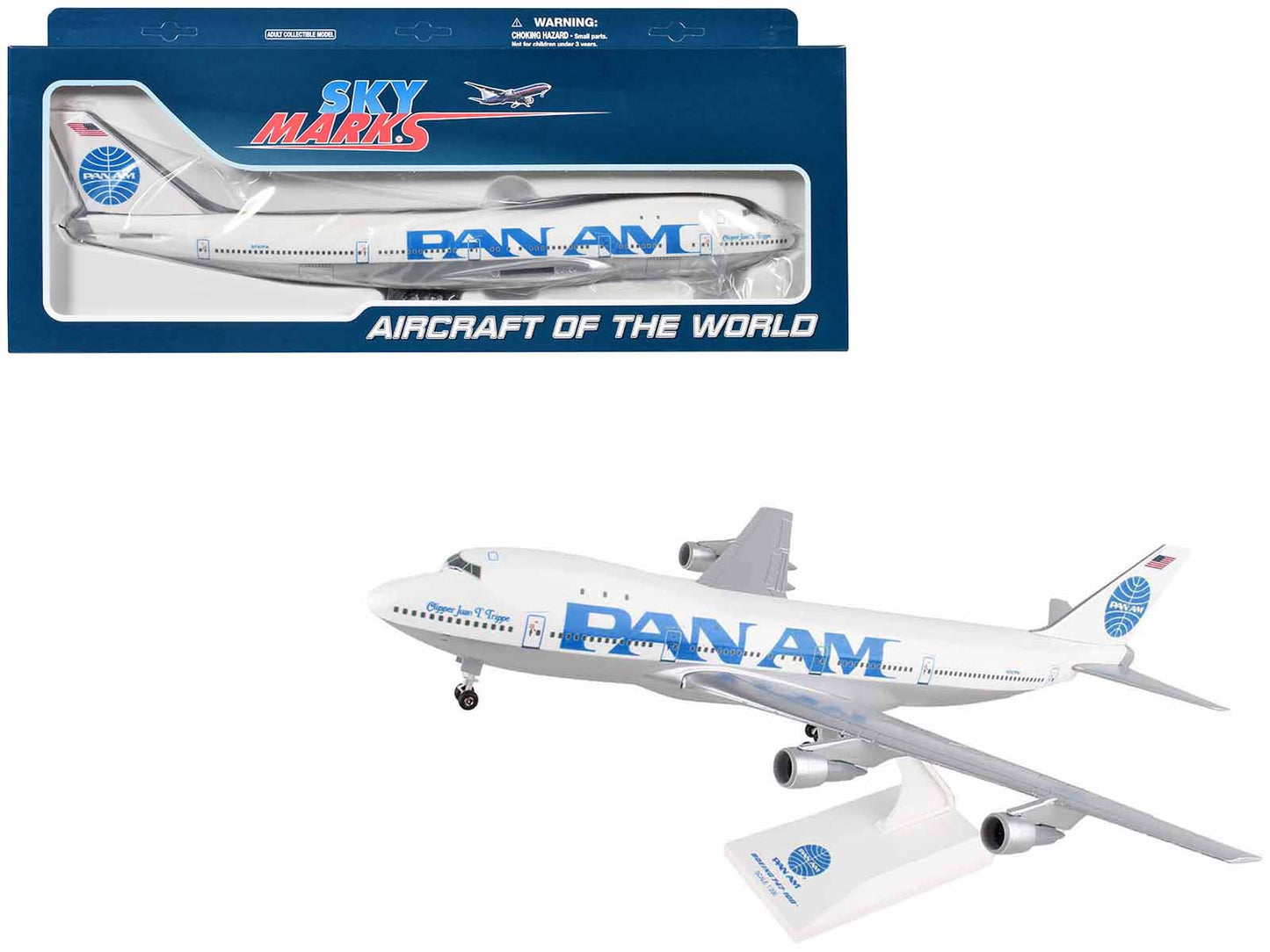 Boeing 747-100 Commercial Aircraft with Landing Gear "Pan American (Pan Am) Airways" (N8642E) White (Snap-Fit) 1/200 Plastic Model by Skymarks