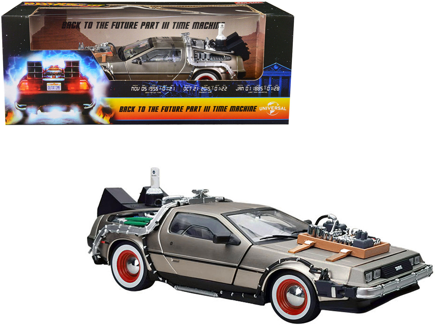 DMC DeLorean Time Machine Stainless Steel "Back to the Future: Part III" (1990) Movie 1/18 Diecast Model Car by Sun Star