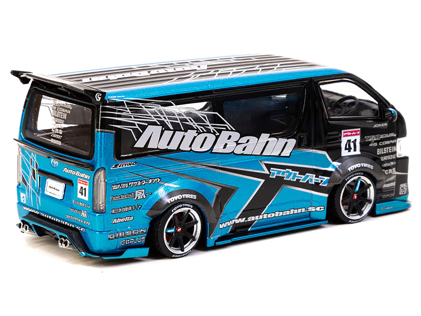 Toyota Hiace Widebody Van RHD (Right Hand Drive) "AutoBahn" Blue Metallic and Black with Graphics "Hobby43" Series 1/43 Diecast Model Car by Tarmac Works