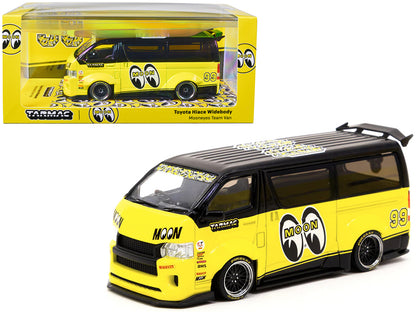 Toyota Hiace Widebody Van RHD (Right Hand Drive) #99 "Mooneyes Team Van" Yellow and Black with Graphics "Hobby43" 1/43 Diecast Model Car by Tarmac Works