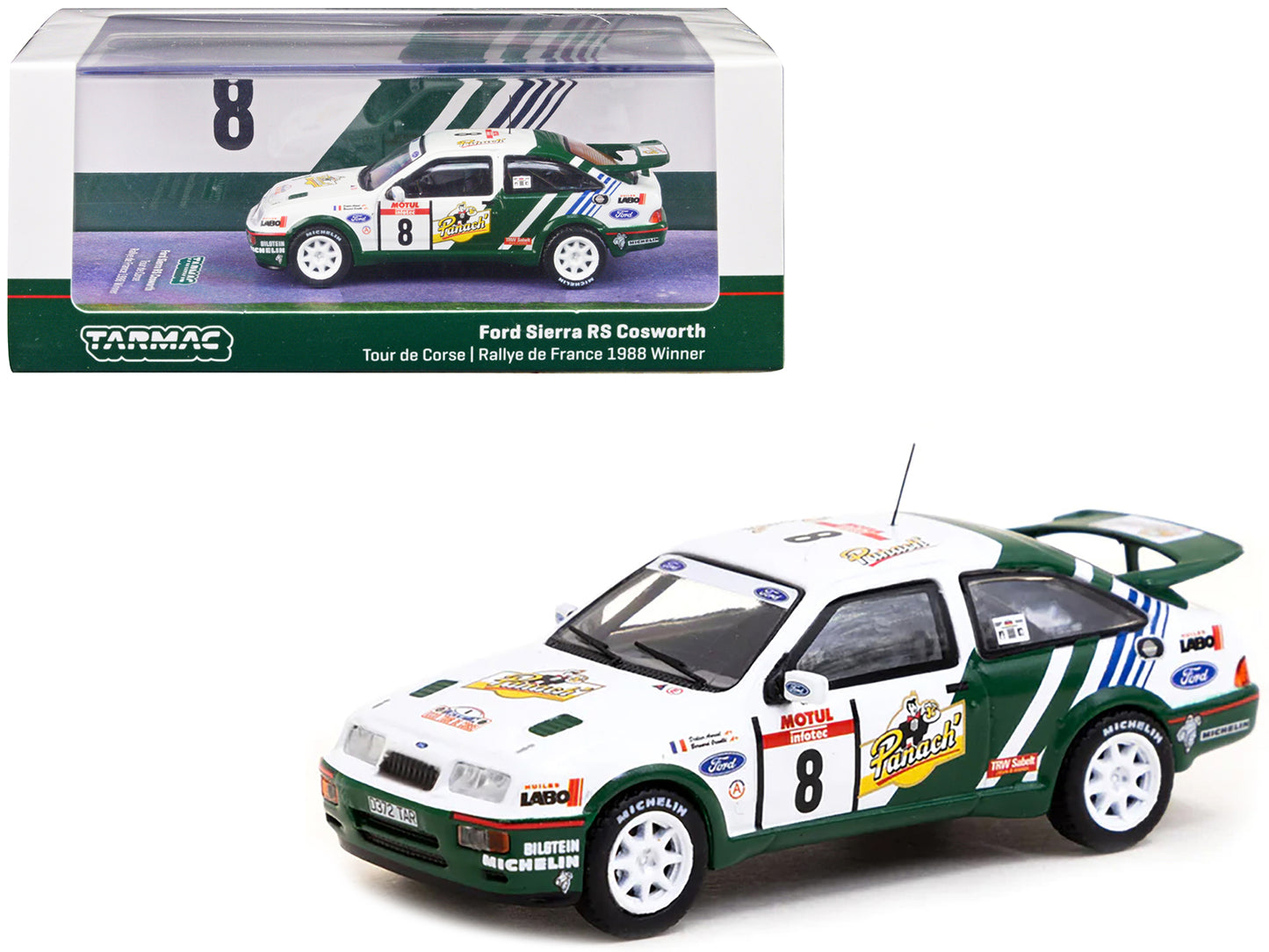 Ford Sierra RS Cosworth #8 Didier Auriol - Bernard Occelli Winner "Tour de Corse - Rallye de France" (1988) "Hobby64" Series 1/64 Diecast Model Car by Tarmac Works