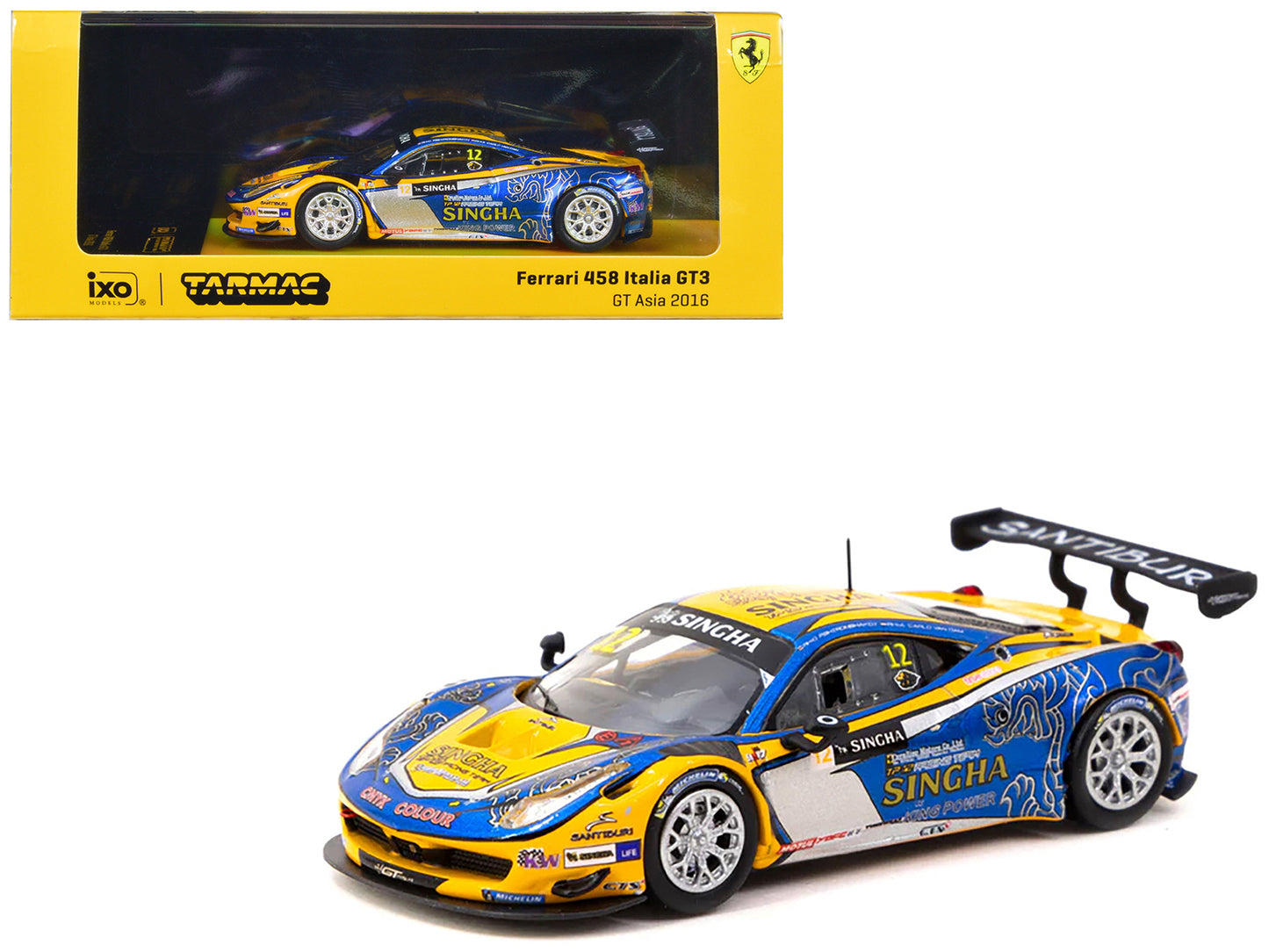 Ferrari 458 Italia GT3 #12 Carlo van Dam - Piti Bhirombhakdi "Singha Motorsport" "GT Asia Series" (2016) "Hobby64" Series 1/64 Diecast Model Car by Tarmac Works