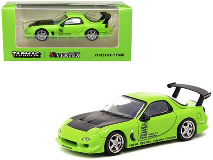 Vertex RX-7 FD3S RHD (Right Hand Drive) Light Green with Matt Black Hood and Graphics "Global64" Series 1/64 Diecast Model Car by Tarmac Works